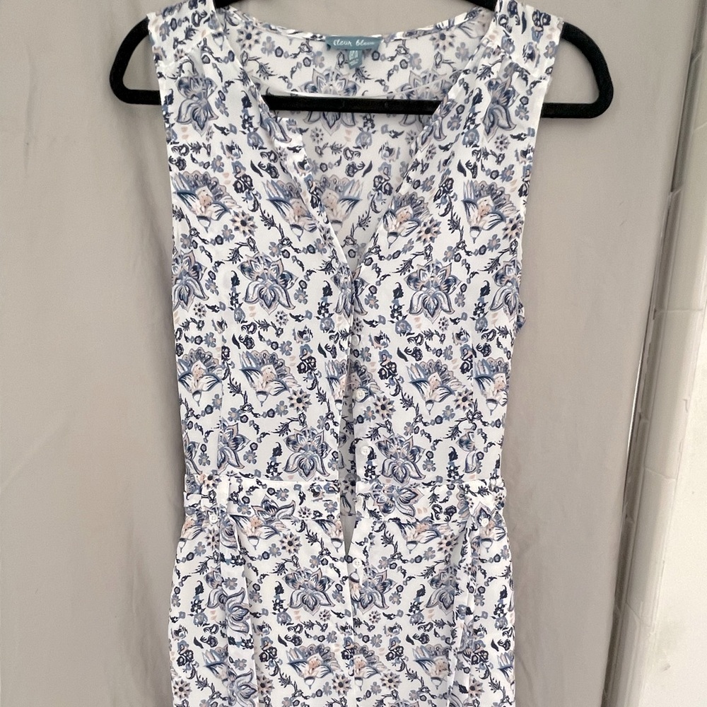 Fleur Blue Romper White/Blue with Pink Accents Size 8